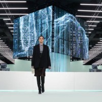 Model walks the runway at the Boss fashion show during the Milan Fashion Week Womenswear Spring/Summer 2024 on September 22, 2023 in Milan, Italy.