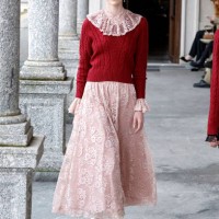 Model walks the runway at the Luisa Beccaria fashion show during the Milan Fashion Week - Womenswear Fall/Winter 2025/2026 on February 26, 2025 in...