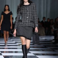 Model walks the runway at the Versace fashion show during the Milan Fashion Week Womenswear Spring/Summer 2024 on September 22, 2023 in Milan, Italy.