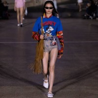Model walks the runway during the Coperni Paris Womenswear Spring-Summer 2025 show as part of Paris Fashion Week at Disneyland Paris on October 01,...