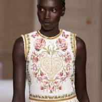 Model walks the runway during the Giambattista Valli Paris Womenswear Spring-Summer 2025 show as part of Paris Fashion Week on September 27, 2024 in...