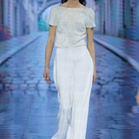Model walks the runway during the Marylise, Rembo Styling & Carta Blanca show as part of the Barcelona Bridal Week 2023 on April 19, 2023 in...