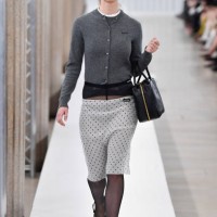 Model walks the runway during the Miu Miu Ready to Wear Fall/Winter 2023-2024 fashion show as part of the Paris Fashion Week on March 7, 2023 in...