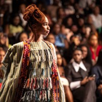 Model wearing a creation by Malian designer Awa Meite walks the runway during Lagos Fashion Week in Lagos on October 26, 2024.