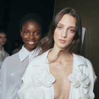 Models are seen backstage ahead of the Genny fashion show during the Milan Fashion Week Womenswear Spring/Summer 2024 on September 21, 2023 in Milan,...