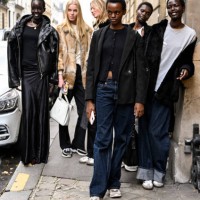 Models are seen outside the Gabriela Hearst show during Womenswear Spring/Summer 2025 as part of Paris Fashion Week on September 30, 2024 in Paris,...