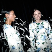 Models backstage ahead of the Richard Quinn show during London Fashion Week September 2023 at the Andaz Hotel on September 16, 2023 in London,...