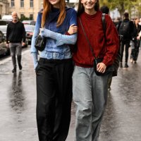 Models Louise Robert and Merlijne Schorren are seen outside the Chanel show during the Womenswear Spring/Summer 2024 as part of Paris Fashion Week on...