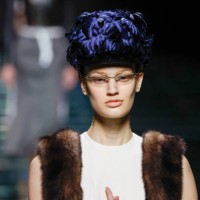 Models on the catwalk at the Prada show at Fondazione Prada in Milan, Italy.