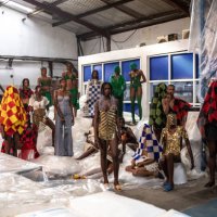 Models pose for a photograph during a rehearsal ahead of a private fashion show to launch the SS25 collection by Nigerian designer Bubu Ogisi at...