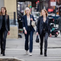 Models seen outside Collina Strada during New York Fashion Week on February 16, 2022 in New York City.