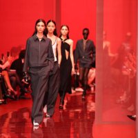 Models walk the runway at the Gucci Women's Spring Summer 2025 Fashion Show during the Milan Fashion Week Womenswear Spring/Summer 2025 at Triennale...