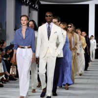 Models walk the runway for the Ralph Lauren fashion show during New York Fashion Week September 2024 at Khalily Stables on September 05, 2024 in...