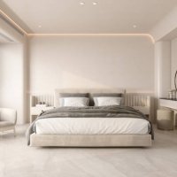modern bedroom interior with double bed, armchair and night tables - home decoration stock pictures, royalty-free photos & images