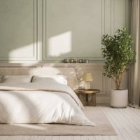 modern cozy bedroom in pastel tones - home decoration stock pictures, royalty-free photos & images