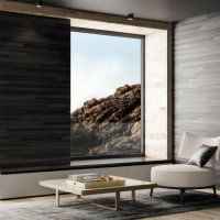 modern cozy scandinavian living room with wooden wall planks. - home decoration stock pictures, royalty-free photos & images