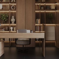 modern empty ceo office interior with wooden table, office chair and wooden cabinets. 3d rendering. - home decoration stock pictures, royalty-free photos & images