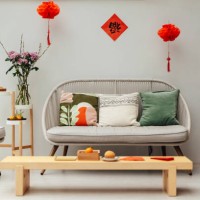 modern home interior with chinese new year decorations - home decoration stock pictures, royalty-free photos & images