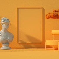 modern indoor empty frame sculpture orange background - home decoration stock pictures, royalty-free photos & images