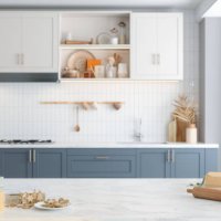 modern kitchen with homemade gingerbread cookies and gift boxes on kitchen counter. baking and selling cookies - home decoration stock pictures, royalty-free photos & images