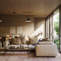 modern living room interior with corner sofa, armchair, dining table and coffee table. empty frames hanging on the wall - garden decoration stock pictures, royalty-free photos & images