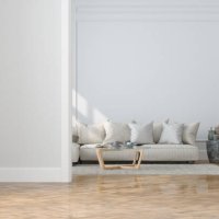 modern living room interior with empty wall, sofa, house plants and coffee table - home decoration stock pictures, royalty-free photos & images