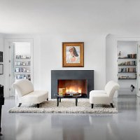 modern living room with fire place, chicago il - home decoration stock pictures, royalty-free photos & images