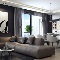 modern luxury black style apartment with leather sofa - home decoration stock pictures, royalty-free photos & images