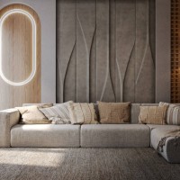 modern luxury living room interior with wall decorating panels and sofa. - home decoration stock pictures, royalty-free photos & images