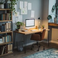 modern office at home - home decoration stock pictures, royalty-free photos & images