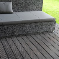 modern outdoor seating on textured deck - garden decoration stock pictures, royalty-free photos & images