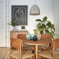 modern scandinavische eetkamer interieur - 3d render stock foto - home decoration stockfoto's en -beelden