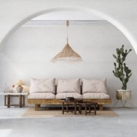 modern white living room with sofa, coffee table, cactus plant and pendant light - home decoration stock pictures, royalty-free photos & images