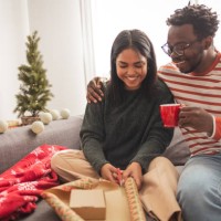 morning coffee and packing presents - home decoration stock pictures, royalty-free photos & images