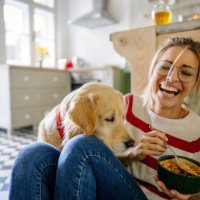 morning with my pet in our kitchen - food stock pictures, royalty-free photos & images