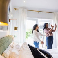 mother and daughter viewing home during open house - home decoration stock pictures, royalty-free photos & images