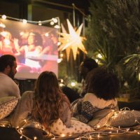 movie night at back yard - garden decoration stock pictures, royalty-free photos & images