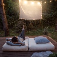 movie night at porch - garden decoration stock pictures, royalty-free photos & images