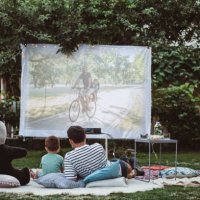 movie night in backyard - garden decoration stock pictures, royalty-free photos & images