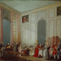 Mozart Giving A Concert In The Salon des Quatre-Glaces at the Palais du Temple In The Court Of The Prince De Conti in 1766, circa 1770. Found in the...