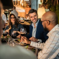 multiracial business team enjoying at the restaurant - food stock pictures, royalty-free photos & images