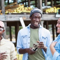 multiracial group of workers at lumberyard, laughing - home decoration stockfoto's en -beelden