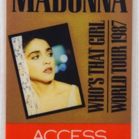 Music memorabilia - Access All Areas pass from Madonna's Who's That Girl world tour photographed on 19th October 2020.