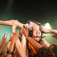music performer crowd surfing - concert stock pictures, royalty-free photos & images