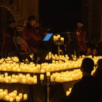 Musicians playing during the Candlelight concert 'The Four Seasons' by Vivaldi, at the Cathedral of Segovia, on 17 November, 2023 in Segovia,...