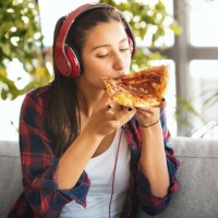 my two favorite things, music and pizza. - junk food stock pictures, royalty-free photos & images
