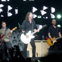 Nate Mendel, Dave Grohl and Pat Smear of Foo Fighters perform in concert during Bonnaroo Music & Arts Festival on June 18, 2023 in Manchester,...