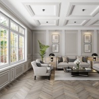 neo-classical parisian luxury living room with beige walls and hardwood floor - home decoration stock pictures, royalty-free photos & images