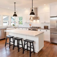 new kitchen in modern luxury home - home decoration stock pictures, royalty-free photos & images