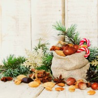new year or christmas composition with walnuts, mulled wine, hazelnuts - garden decoration stock pictures, royalty-free photos & images
